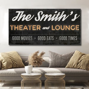 Rustic Family Cinema Vintage Style Theater Custom Name Sign Home Decor Bedroom Living Room Large Wall Art Housewarming Gift