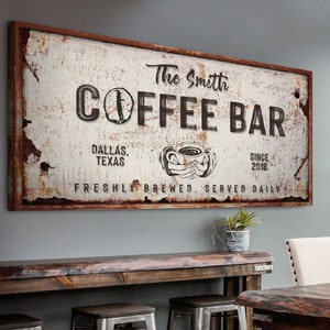 Coffee Bar Sign | Freshly Brewed Coffee Beans Artwork | Personalized Bar Wall Art | Coffee Station Sign Decor | Housewarming Gift For Him