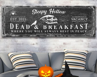 Halloween Sign Dead Breakfast, Sleepy Hollow Gothic Wall Art, Personalized Gothic Skull Decor, Spooky Halloween Wall Decor, Halloween Gift