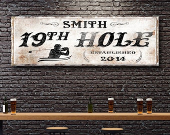 19th Hole Sign | Personalized Golf Sign | Rustic Canvas Golf Wall Decor | Gift for Golfer | Mancave Wall Art | 19th Hole Bar Sign