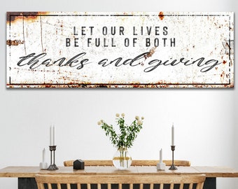 Thanksgiving Sign | Full Of Thanks And Giving Home Sign | Living Room Canvas | Quotes Wall Decor | Farmhouse Canvas Rustic Wall Art