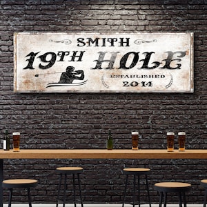 19th Hole Sign | Personalized Golf Sign | Rustic Canvas Golf Wall Decor | Gift for Golfer | Mancave Wall Art | 19th Hole Bar Sign