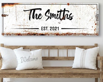 Family Last Name Sign | Farmhouse Last Name Sign For Wall | Family Established Name Sign | Rustic Canvas Wall Art Name Sign