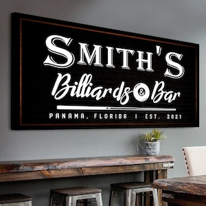 Billiards Sign | Billiards Gifts Pool Table Sign | Bar Pool Room Decor | Pool Hall Sign Bar Wall Art | Personalized Bar Wall Decor