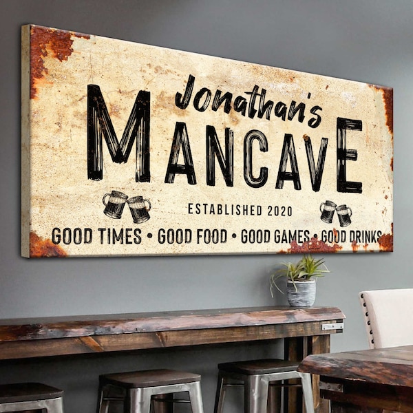 Man Cave Sign | Man Cave Gifts Bar Sign | Man Cave Bar Wall Art Gift for Him | Mancave Art Wall Decor | Personalized Vintage Bar Signs