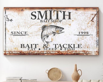Fishing Gift Bait & Tackle Vintage Fishing Sign Rustic Fishing Decor Fishing Name Sign Custom Fishing Sign Fishermen Gift