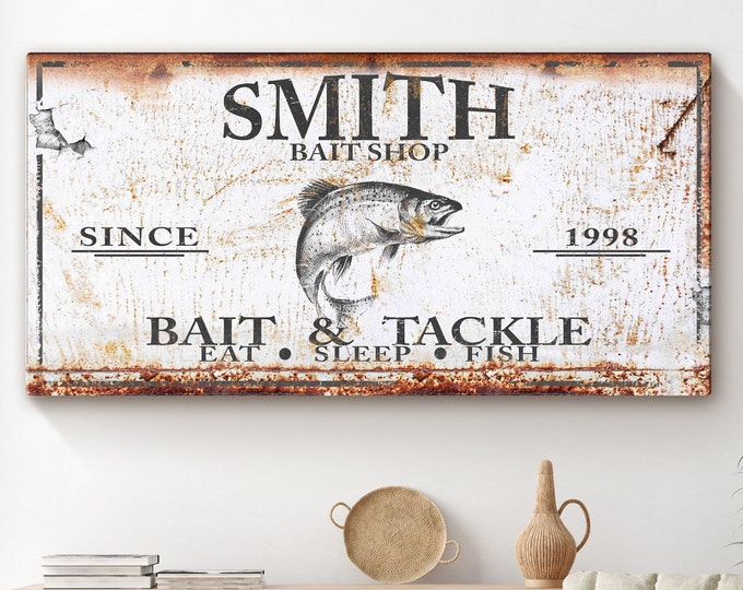 Fishing Gift Bait & Tackle Vintage Fishing Sign Rustic Fishing Decor Fishing Name Sign Custom Fishing Sign Fishermen Gift