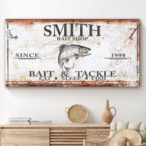 Fishing Gift Bait & Tackle Vintage Fishing Sign Rustic Fishing Decor Fishing Name Sign Custom Fishing Sign Fishermen Gift