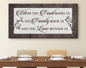 Bless The Food Before Us Canvas Sign | Dining Room Sign Decor | Farmhouse Kitchen Wall Art | Kitchen Room Decor Sign | Bless The Food Prayer