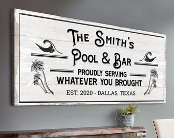 Pool Signs For Outdoor Personalized Canvas, Pool Bar Sign Canvas, Pool Signs For Outdoor, Outdoor Bar Sign, Custom Pool and Patio Sign