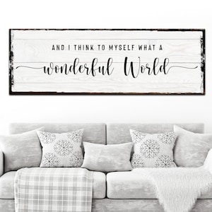What A Wonderful World Sign | Inspirational Wall Art | Living Room Wall Decor | Farmhouse Decor | Inspirational Quotes Canvas