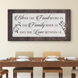 Bless The Food Before Us Canvas Sign | Dining Room Sign Decor | Farmhouse Kitchen Wall Art | Kitchen Room Decor Sign | Bless The Food Prayer