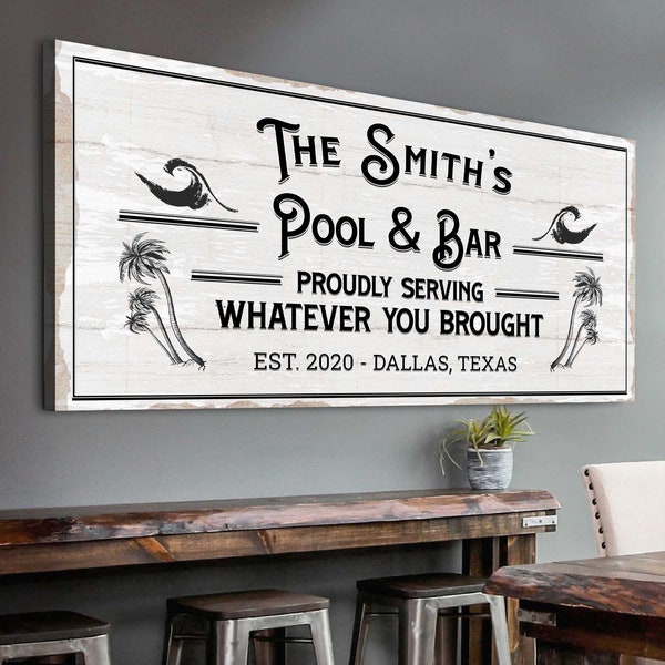 Pool Signs For Outdoor Personalized Canvas, Pool Bar Sign Canvas, Pool Signs For Outdoor, Outdoor Bar Sign, Custom Pool and Patio Sign