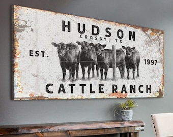 Cattle Ranch Sign Brand Cow Print Farmhouse Rustic Home Decor Room Wall Art Custom Name Sign Wedding Anniversary Housewarming Rancher Gifts