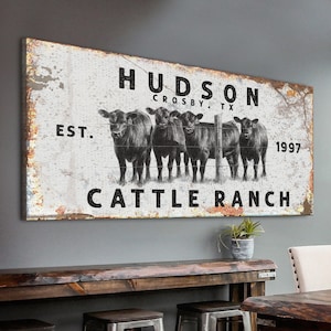 Cattle Ranch Sign Brand Cow Print Farmhouse Rustic Home Decor Room Wall Art Custom Name Sign Wedding Anniversary Housewarming Rancher Gifts