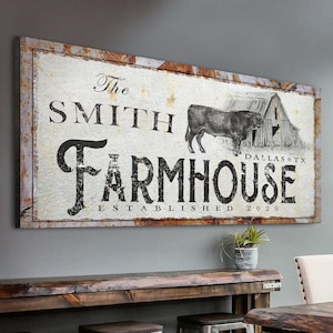 Farmhouse Sign | Farm Sign | Cattle Ranch Canvas | Farm Wall Decor | Last Name Sign | Established Sign | Personalized Gift Home Wall Art