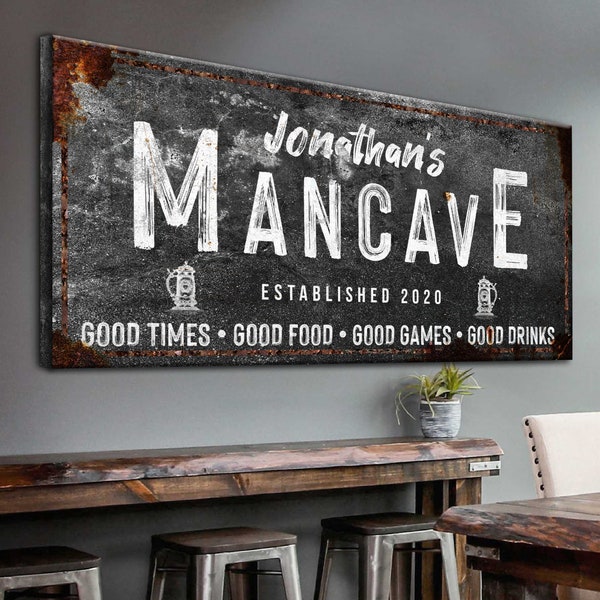 Man Cave Sign, Man Cave Personalized Canvas Decor, Man Cave Bar Sign, Personalized Fathers Day Gifts Sign, Custom Man Cave Sign