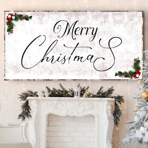 Merry Christmas Sign | Family Christmas Canvas | Christmas Garland Wall Decor | Personalized Holiday Wall Art | Rustic Christmas Gift