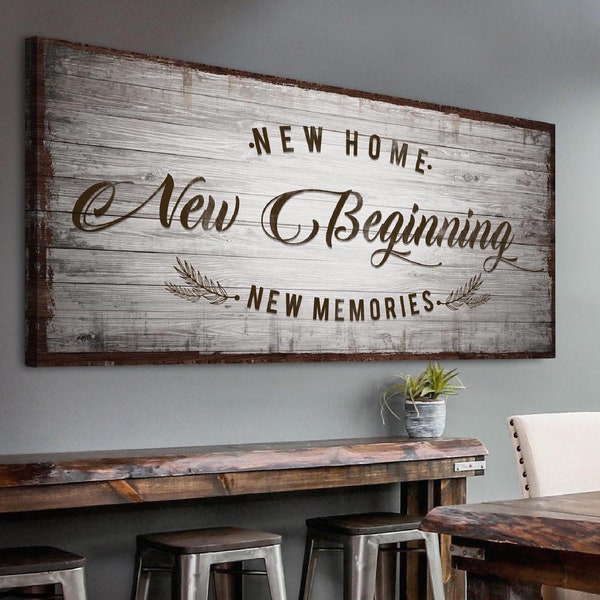 New Home New Beginning New Memories | New Home New Beginning Sign | Family Wall Decor | Living Room Wall Art | Housewarming Gift