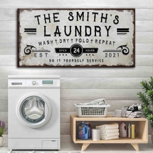 Laundry Room Signs | Laundry Room Decor New Home Gift | Laundry Sign Home Decor | Personalized Laundry Sign Last Name Sign
