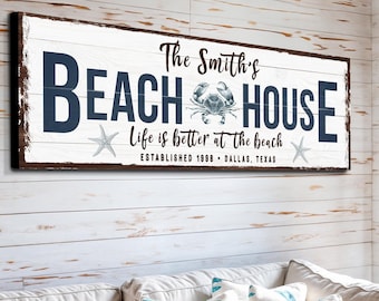 Personalized Beach House Decor | Custom Beach House Sign | Coastal Wall Art | Life Is Better At The Beach Sign | Custom Family Name Sign