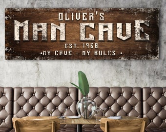 Man Cave Sign Custom | Personalized Man Cave Wall Art | Custom Tavern Sign Wall Decor | Rustic Canvas Bar Sign | Housewarming Gift For Men