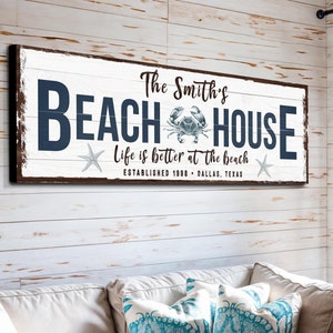 Personalized Beach House Decor | Custom Beach House Sign | Coastal Wall Art | Life Is Better At The Beach Sign | Custom Family Name Sign