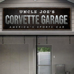 Corvette Sign | Corvette Garage Sign | Garage Wall Decor | Family Name Sign Custom Canvas | Personalized Gift For Dad | Man Cave Wall Art