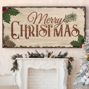 Merry Christmas Signs | Farmhouse Christmas Wood Wall Decor | Christmas Wall Art Farmhouse Decor | Christmas Canvas Rustic Artwork