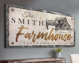 Farmhouse Custom Sign | Farm Sign | Farm Wall Decor | Homestead Canvas | Cattle Wall Art | Personalized Canvas Last Name Sign | Ranch Sign