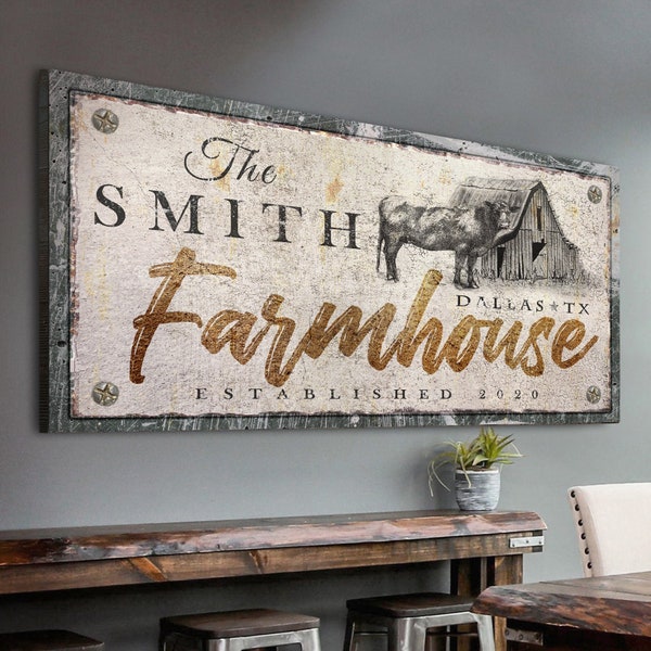 Farmhouse Custom Sign | Farm Sign | Farm Wall Decor | Homestead Canvas | Cattle Wall Art | Personalized Canvas Last Name Sign | Ranch Sign