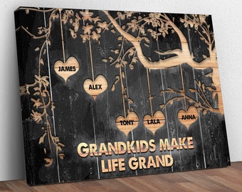 Grandkids Make Life Grand, Gift for Grandparents Sign With Names, Personalized Gift for Grandmother, Mother&#39;s Day Gift, Vintage Grandma Gift