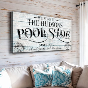 Rustic Poolside Sign Decor | Pool Sign Canvas Sign Decor | Poolside Wall Art | Backyard Sign | Tropical Sign Decor | Swimming Pool Art Decor