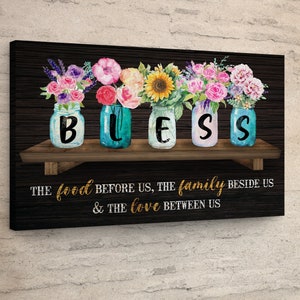 Kitchen Quotes Wall Art | Bless The Food Wall Decor For Kitchen | Custom Kitchen Signs | Dining Room Wall Art Kitchen | Kitchen Family Sign