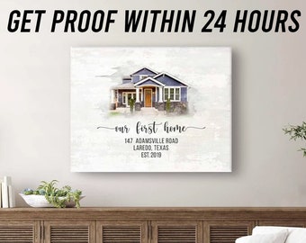 Watercolor House Portrait | Personalized Sign Housewarming Gift First Home | Realtor Closing Gift | Home Portrait Living Room Decor