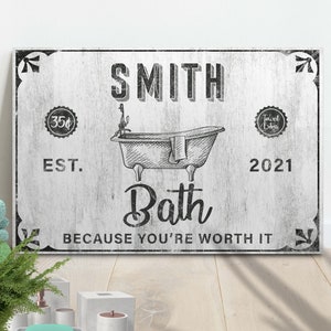 Bathroom Wall Decor | Vintage Personalized Bath Sign | Farmhouse Bathroom Wall Sign | Rustic Restroom Sign | Bathroom Decor