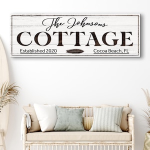 Personalized Cottage Sign Wall Art | Custom Beach House Sign Canvas | Coastal Wall Art | | Lake House Gift Wall Art | Family Name Sign