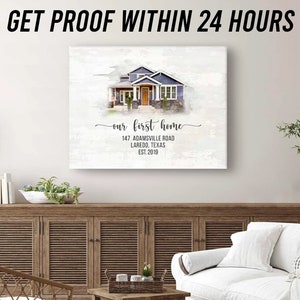 Watercolor House Portrait | Personalized Sign Housewarming Gift First Home | Realtor Closing Gift | Home Portrait Living Room Decor