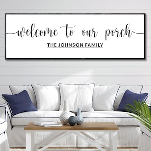 Farmhouse Name Sign Decor | Personalized Housewarming Gift Name Sign | Family Name Sign Wall Art | Welcome To Our Porch Sign Wall Décor