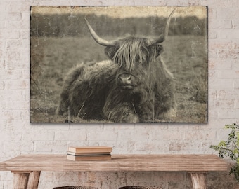 Highland Cow Wall Art | Family Name Ranch Sign | Cow Decor Portrait Art Farm Sign | Cattle Farm Ranch Wall Decor | Farm Wall Decor