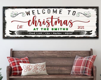 Christmas Sign, Personalized Christmas Name Sign Wall Décor, Custom Established Date Sign, Farmhouse Christmas Wall Art, Welcome Sign