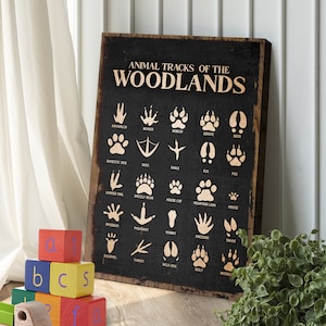 Animal Tracks Print Canvas Sign Woodland Animal Tracks Sign Paw