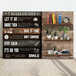 7 Rules Of Life | Inspirational Quote Canvas Wall Art | Inspiration Modern Art Portrait Wall Decor | Motivational Sign Positive Quotes