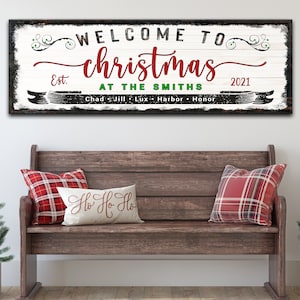 Christmas Sign, Personalized Christmas Name Sign Wall Décor, Custom Established Date Sign, Farmhouse Christmas Wall Art, Welcome Sign