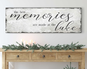 The Best Memories Are Made At The Lake Sign | Lakehouse Decor | Lake House Wall Art | Rustic Canvas Lake Wall Decor | Lake House Gift