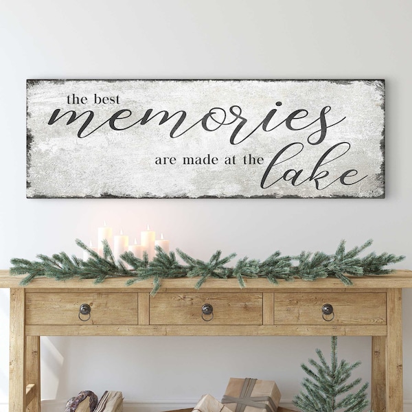 The Best Memories Are Made At The Lake Sign | Lakehouse Decor | Lake House Wall Art | Rustic Canvas Lake Wall Decor | Lake House Gift