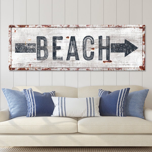 Beach Sign | Arrow Sign | Beach House Wall Decor | Beach Arrow Sign | Beach Wall Art | Home Decor | Beach Wall Art | Rustic Canvas