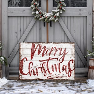 Merry Christmas Canvas Sign | Vintage Holiday Gift Wall Art | Rustic Farmhouse Holiday Decor | Merry Christmas Sign | Christmas Wall Décor