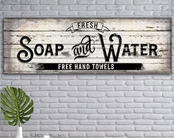 Bathroom Decor Room Sign | Vintage Bath Sign Fresh Soap and Water Wooden Bathroom Wall Art | Personalized Sign Bathroom Wall Decor