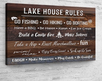 Lake Rules Sign | Lake House Decor | Cabin Wall Art | Lake House Sign | Cabin Rules Sign | Rustic Canvas Lake Wall Decor | Lake House Gift